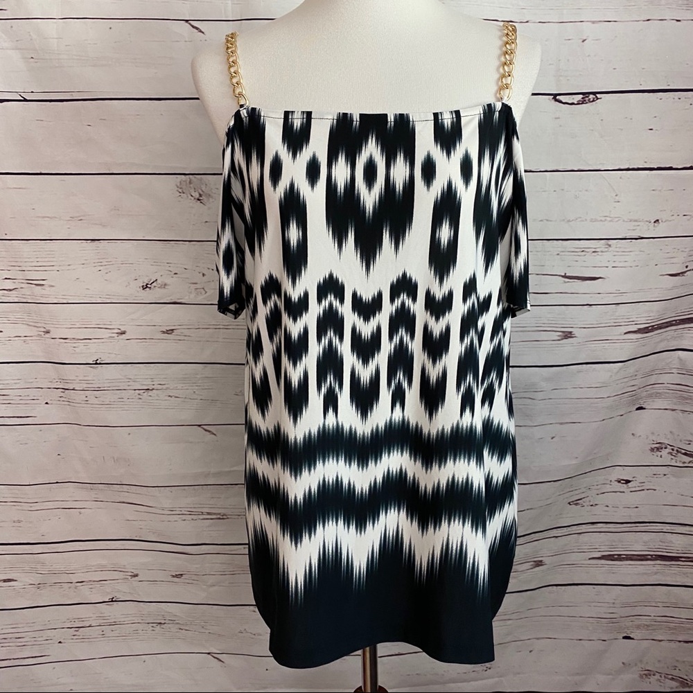 NWT INC Southwestern Black & White Blouse Size XL